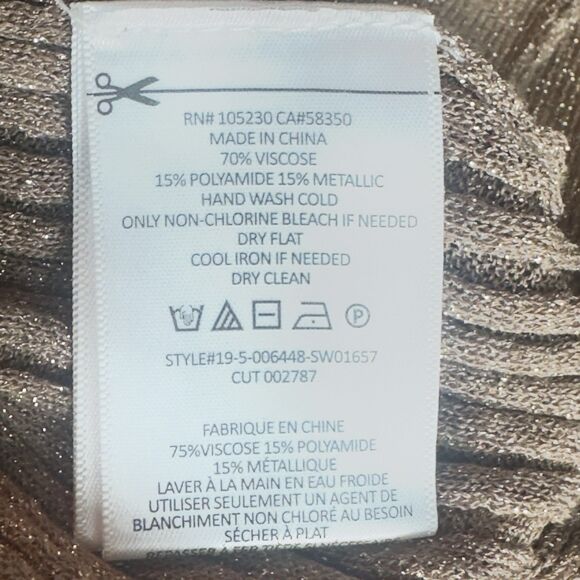 Joie Beza Shimmer Knit Sweater Gold Brown Metallic Ruffle Ribbed Top Size XS - Picture 11 of 12